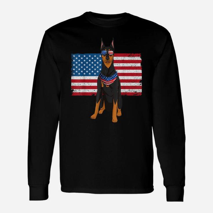 Doberman Dad & Mom American Flag 4Th Of July Usa Funny Dog Unisex Long Sleeve