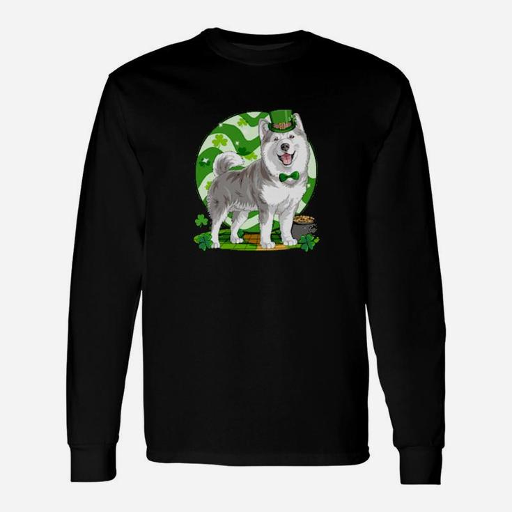 Dog Alaskan Malamute Dog Irish Leprechaun St Puppy Pet Patricks Day Long Sleeve T-Shirt