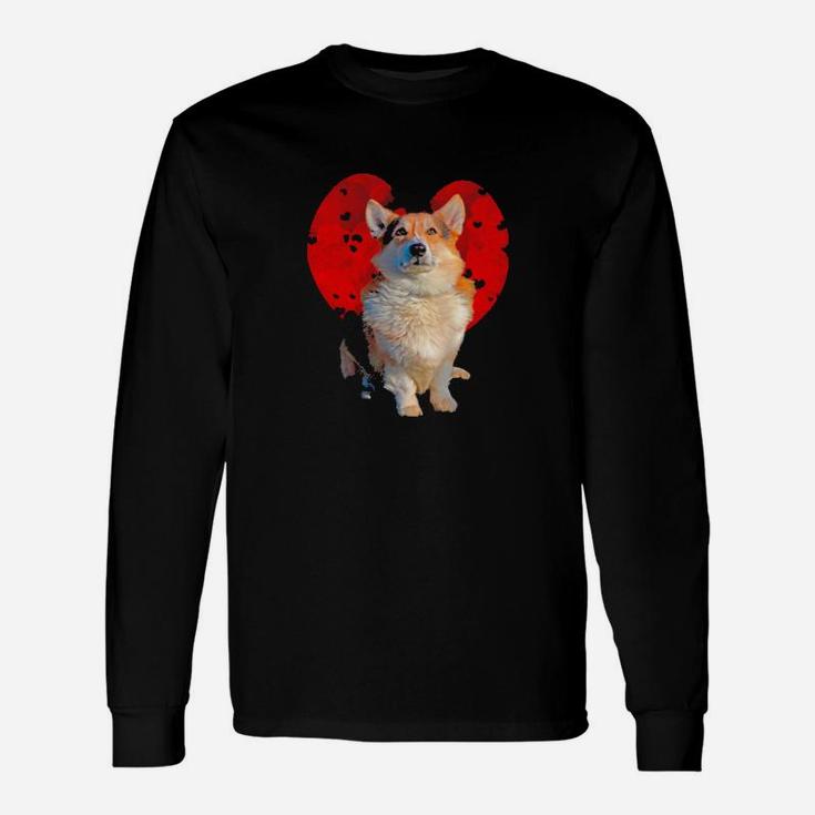 Dog Corgi Lover Clouds Red Heart Dog Lover Valentines Day Dog Lover Long Sleeve T-Shirt