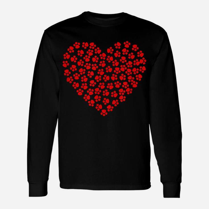Dog Paw Prints Heart For Valentine Day And Dog Lover Unisex Long Sleeve