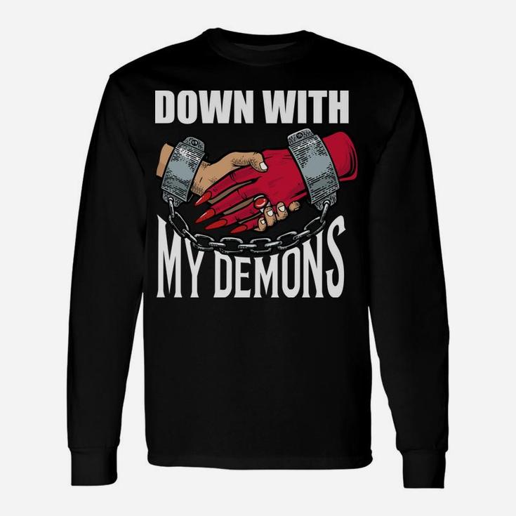 Down With My Demons Deal Handshake Aesthetic Humour Goth Unisex Long Sleeve