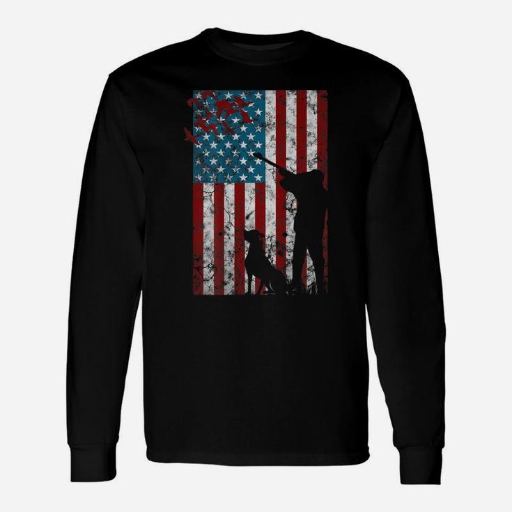 Duck Hunting Distressed Patriotic Gift American Usa Flag Unisex Long Sleeve