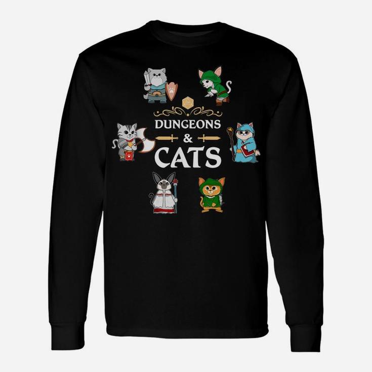 Dungeons And Cats Rpg D20 Anime Dragons Slayer Gamers Gift Unisex Long Sleeve