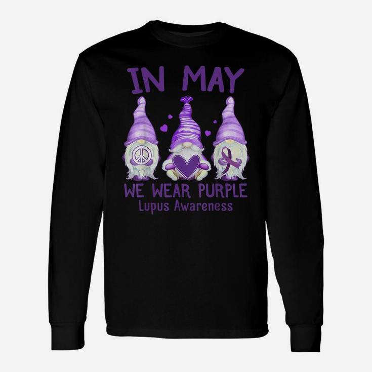 Dy In May We Wear Purple Lupus Awareness Month Cute Gnome Unisex Long Sleeve