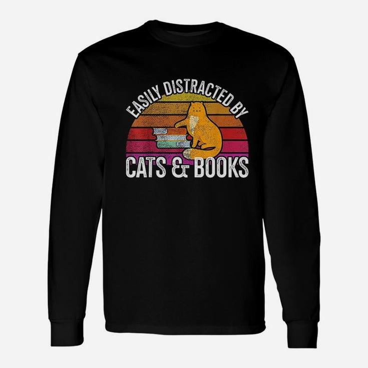 Easily Distracted By Cats & Books Unisex Long Sleeve