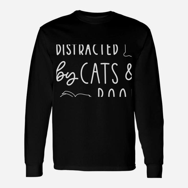 Easily Distracted Cats And Books Funny Gift For Cat Lovers Sweatshirt Unisex Long Sleeve