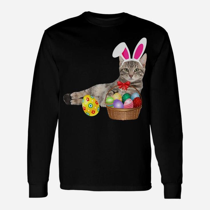 Easter Shirt Cat Funny Bunny Ears & Eggs Gift Unisex Long Sleeve