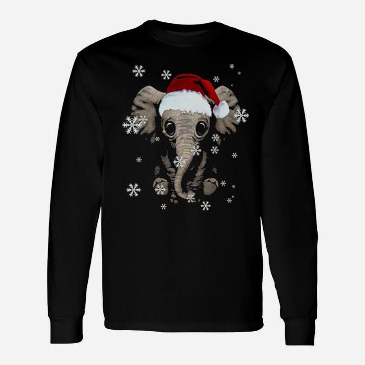 Elephant Santa Hat Snowflake Long Sleeve T-Shirt