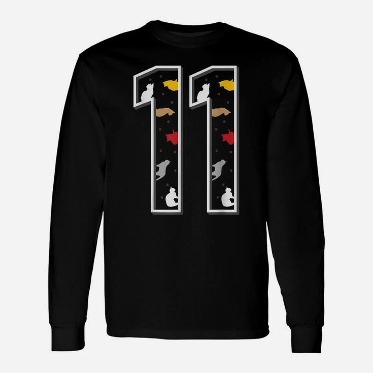 Eleven 11 Year Old Birthday Gift Theme Cat Lovers Children Unisex Long Sleeve