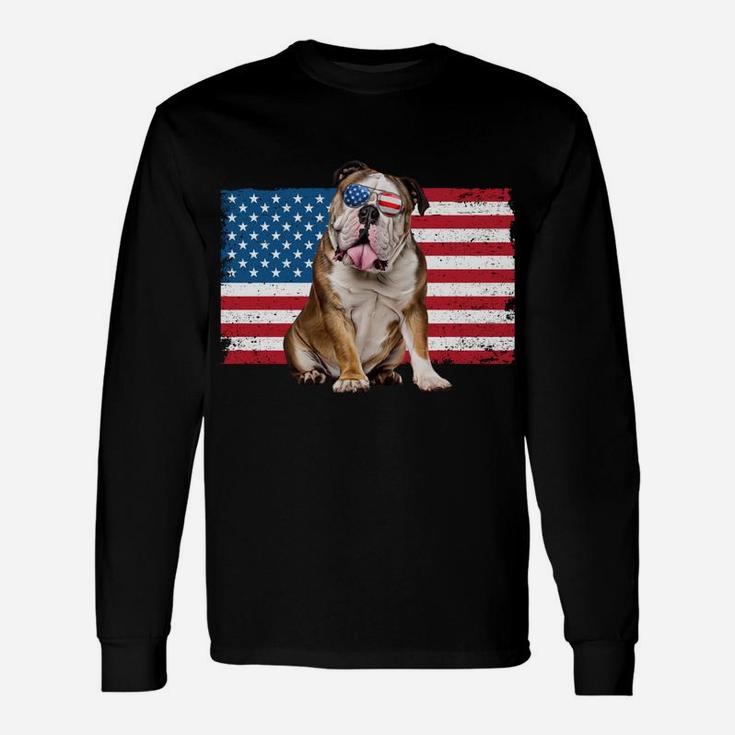 English Bulldog Dad Usa American Flag Dog Lover Owner Funny Unisex Long Sleeve
