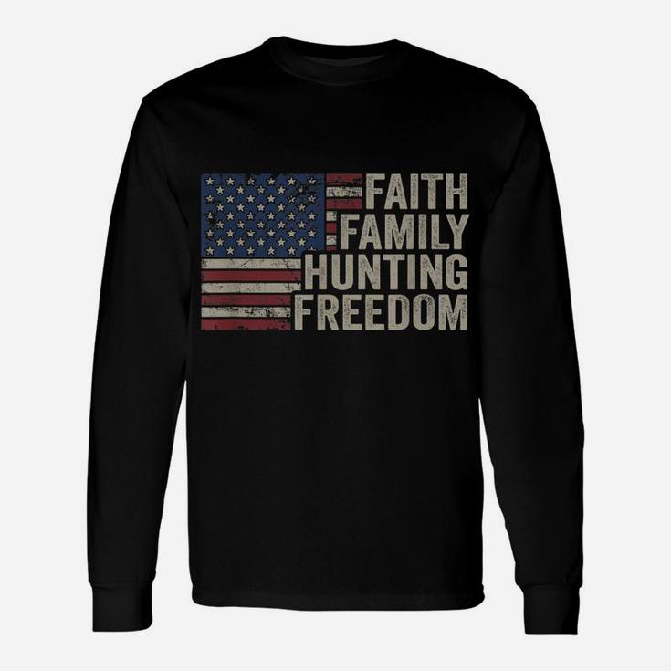 Faith Family Hunting Freedom - Vintage Hunter American Flag Unisex Long Sleeve