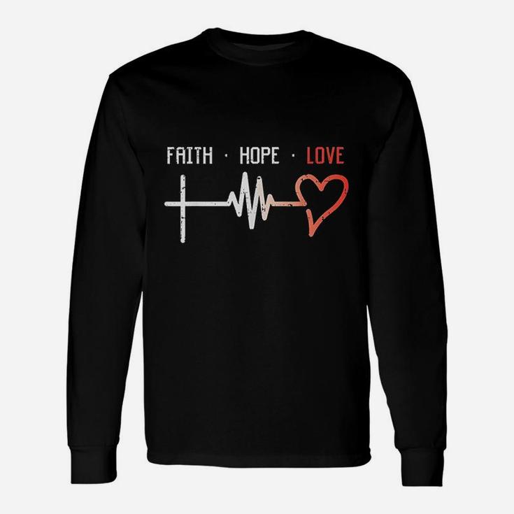 Faith Hope Love Cross Heartbeat God Jesus Christian Long Sleeve T-Shirt