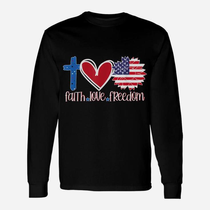 Faith Love Freedom  American Flag Flower Christian Unisex Long Sleeve