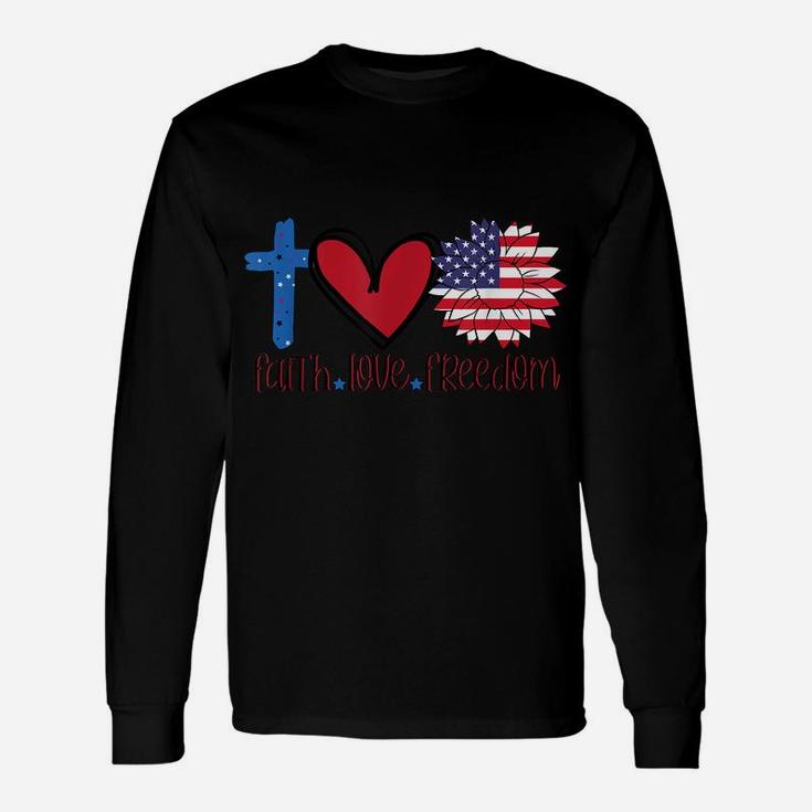 Faith Love Freedom  American Flag Flower Christian Unisex Long Sleeve