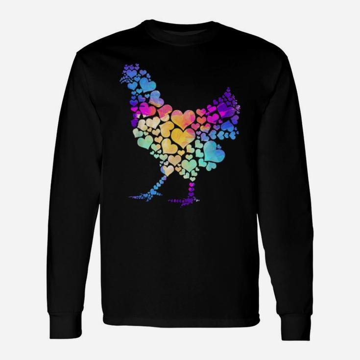 Farm Animal Valentine's Day Colourful Chicken Long Sleeve T-Shirt