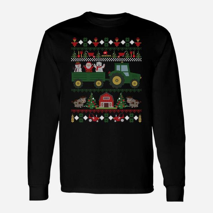 Farmer Ugly Christmas Tractor Farming Holiday Xmas Gift Sweatshirt Unisex Long Sleeve