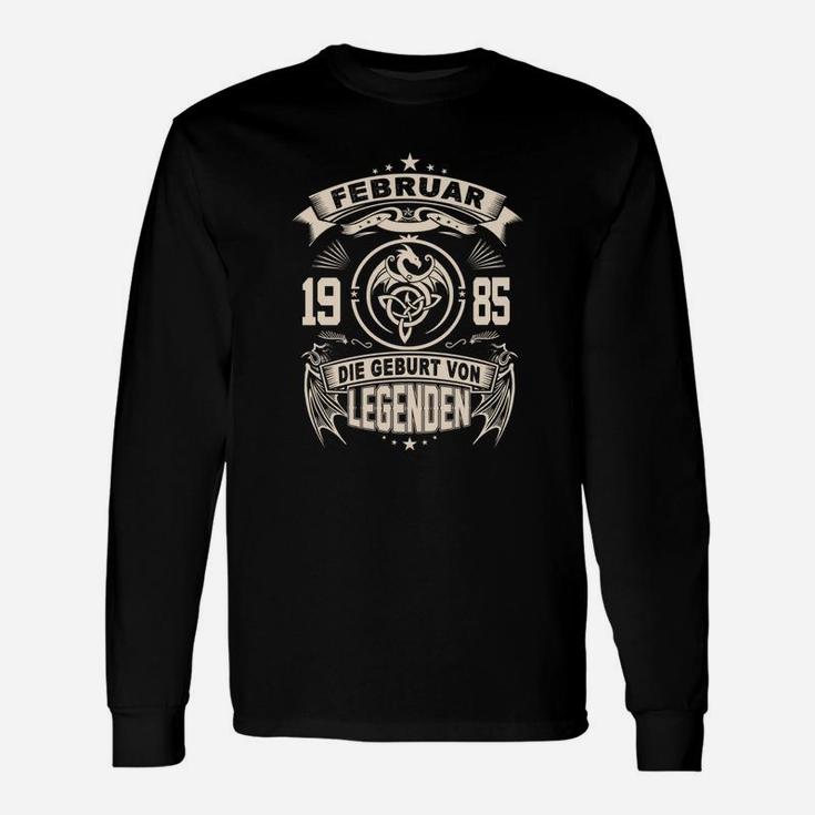 Februar 1985 Geburt von Legenden Schwarzes Langarmshirts, Retro Design Tee