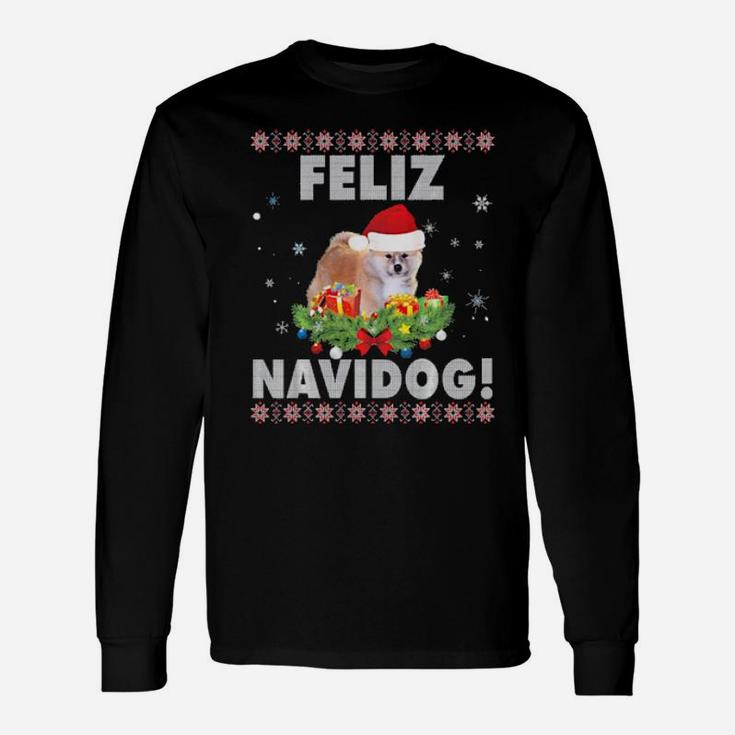 Feliz Navidog Akita Japanese Inu Dog Ugly Santa Long Sleeve T-Shirt