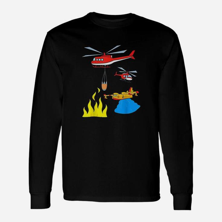 Firefighting Helicopters And Plane Fighting A Fire Unisex Long Sleeve