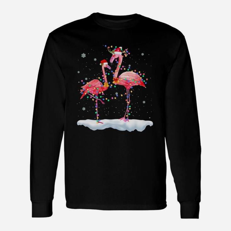 Flamingo Christmas Tree Santa Hat Xmas Light Merry Christmas Sweatshirt Unisex Long Sleeve