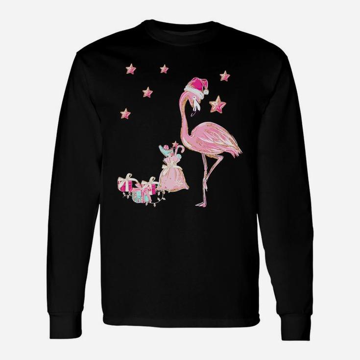 Flamingo Santa Clause Christmas Tee Gift Hawaiian Xmas Gift Sweatshirt Unisex Long Sleeve