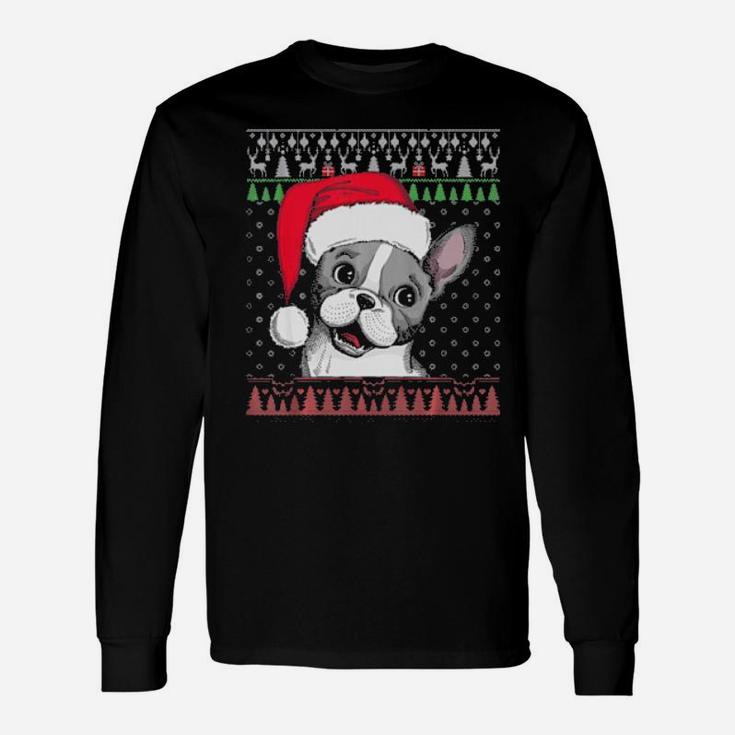 French Bulldog Santa Dog Santa Hat Long Sleeve T-Shirt