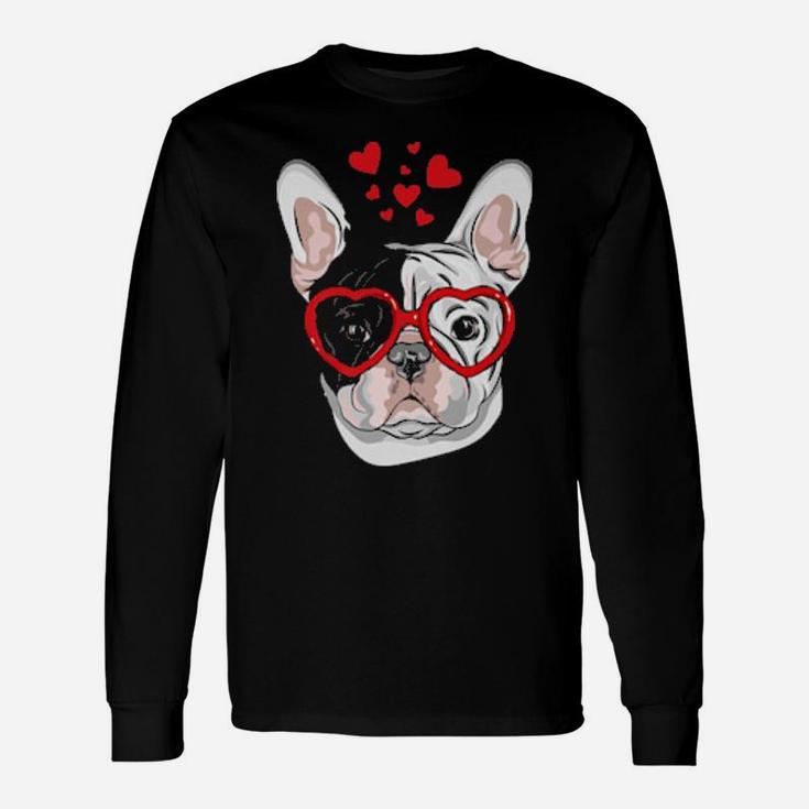 French Bulldog Sunglasses Heart Cute Dog Valentine Long Sleeve T-Shirt