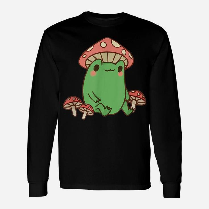 Frog With Mushroom Hat Cute Cottagecore Aesthetic Unisex Long Sleeve