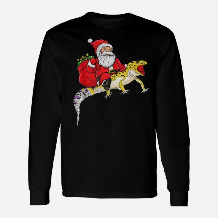 Fun Santa Delivering Presents On Leopard Gecko Lizard Long Sleeve T-Shirt