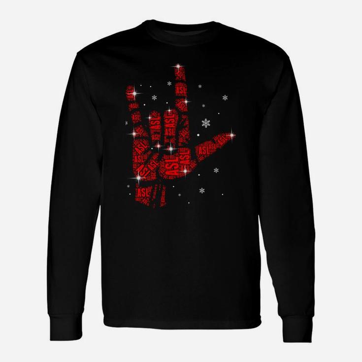 Funny Asl Christmas Light Sign Language Xmas Deaf Pride Gift Sweatshirt Unisex Long Sleeve