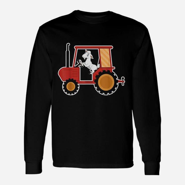 Funny Cartoon Goat Driving Tractor Farm Animals Lovers Gift Unisex Long Sleeve