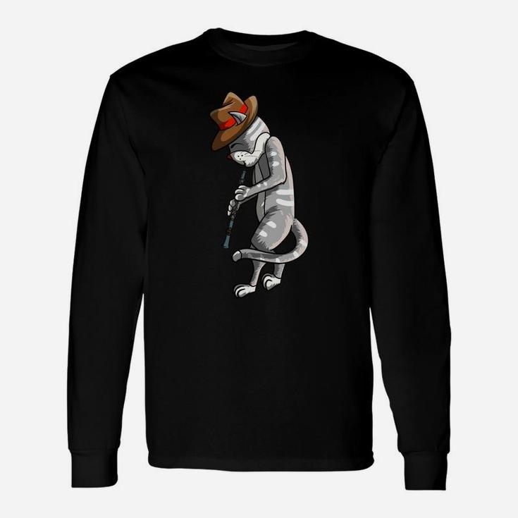Funny Cat Playing Oboe | Cool Animal Pipe Musician Love Gift Unisex Long Sleeve