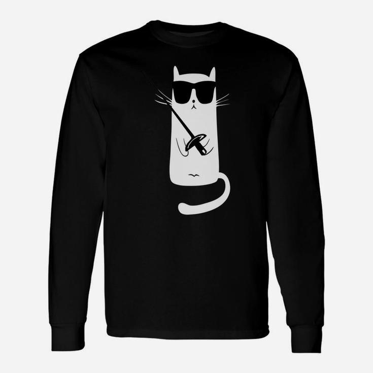 Funny Cat Wearing Sunglasses Fencing Unisex Long Sleeve