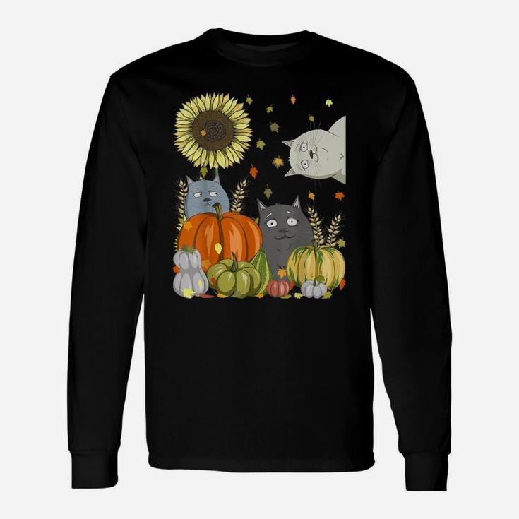 Funny Cats & Pumpkin Sunflower Fall Cat Lovers Thanksgiving Unisex Long Sleeve