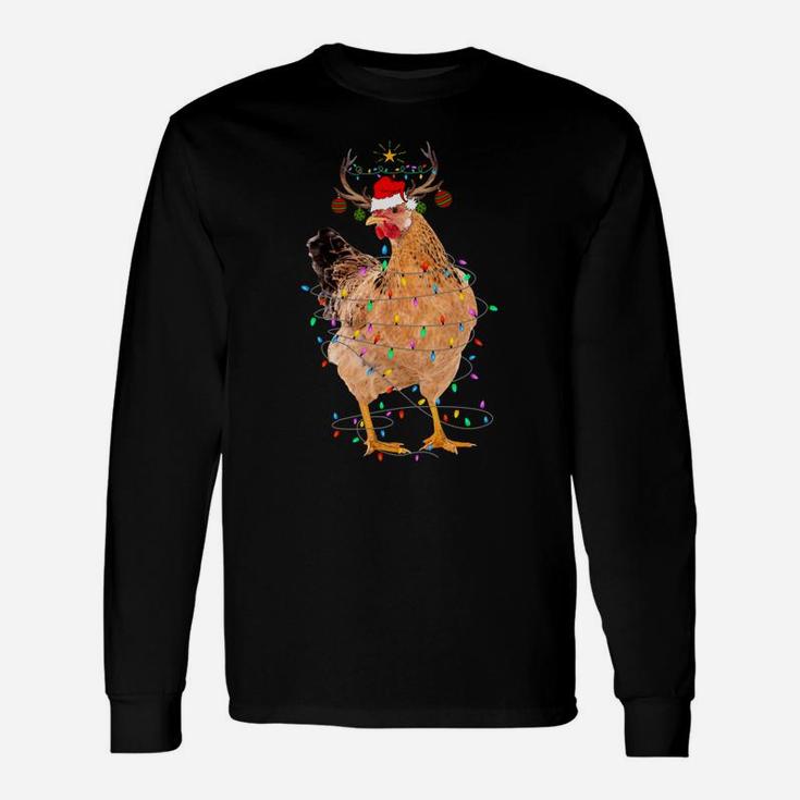 Funny Chicken Lights Santa Hat Sweater Xmas Tree Christmas Sweatshirt Unisex Long Sleeve