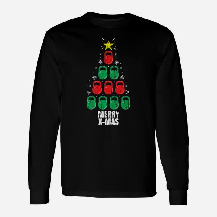 Funny Christmas Kettlebells Tree Design Holiday Gift Workout Unisex Long Sleeve