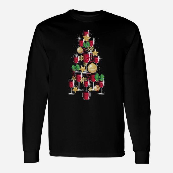Funny Christmas Wine Lover Gifts Xmas Tree Of Wine Glasses Sweatshirt Unisex Long Sleeve
