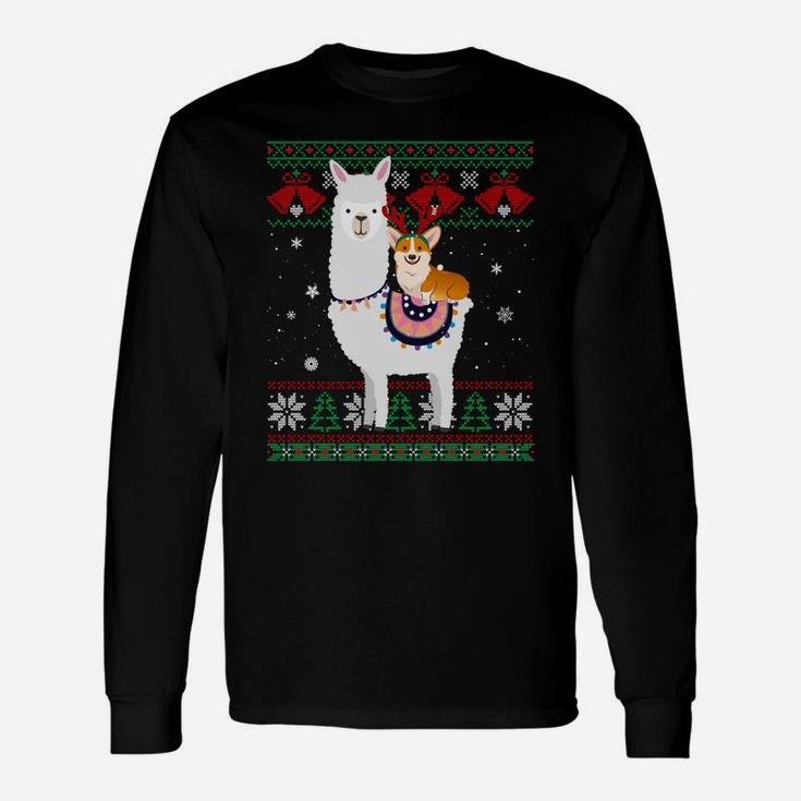 Funny Corgi Riding Llama Christmas Gifts Corgi Xmas Ugly Sweatshirt Unisex Long Sleeve