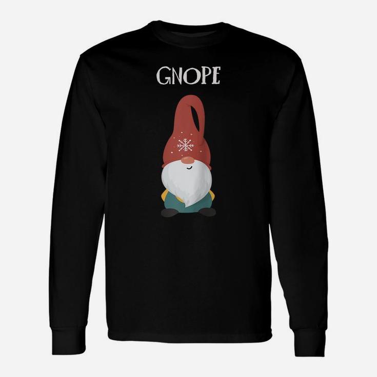 Funny Cute Gnome Nope Christmas Scandinavian Swedish Nope Raglan Baseball Tee Unisex Long Sleeve