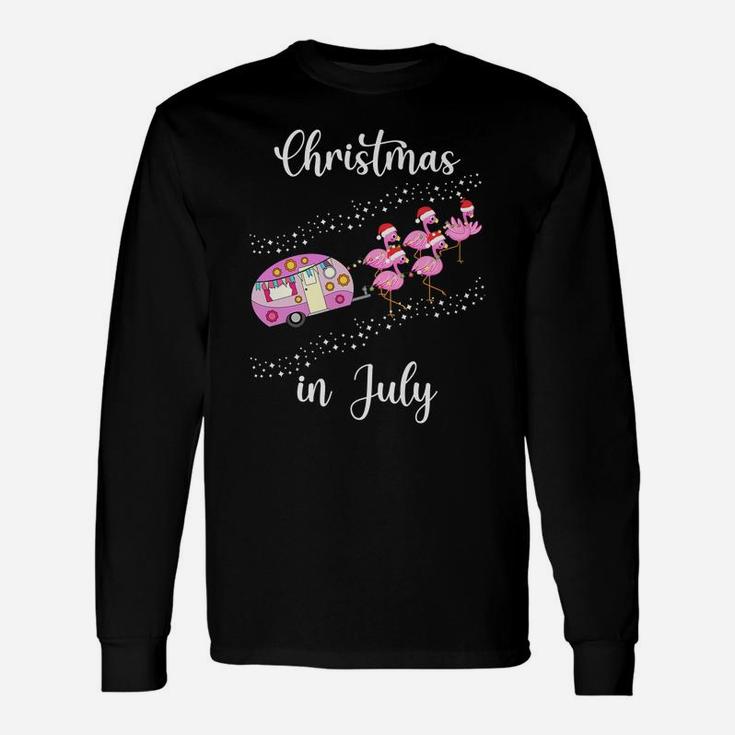 Funny Flamingo Pink Retro Camping Car Christmas In July Unisex Long Sleeve