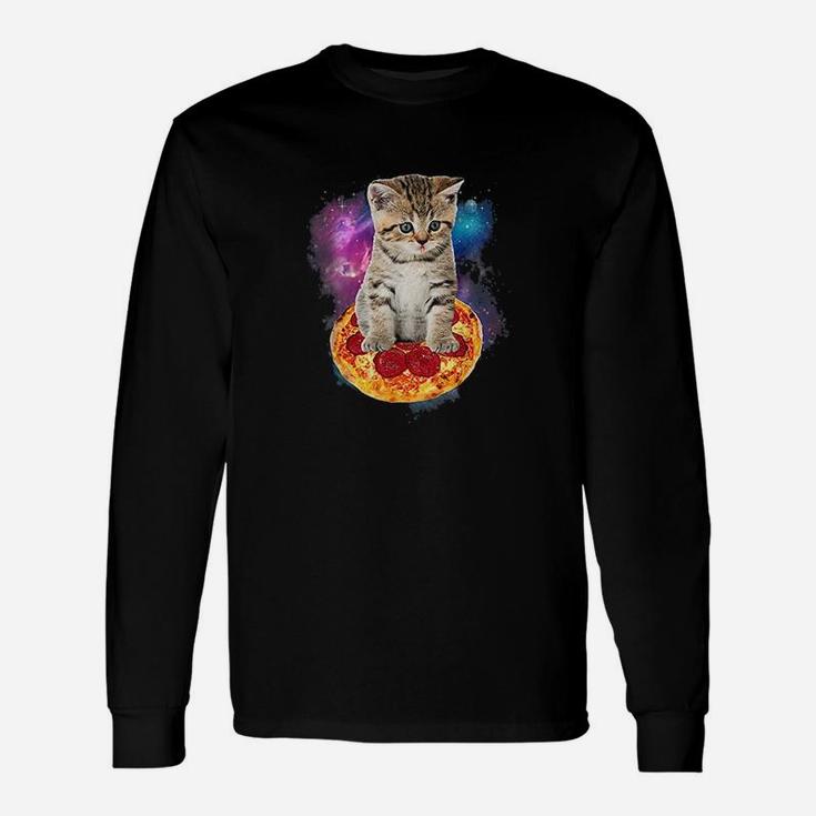 Funny Galaxy Cat  Space Cat Eat Pizza And Taco Unisex Long Sleeve