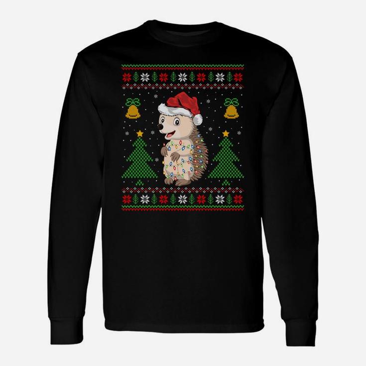 Funny Hedgehogs Xmas Gift Santa Hat Ugly Hedgehog Christmas Sweatshirt Unisex Long Sleeve