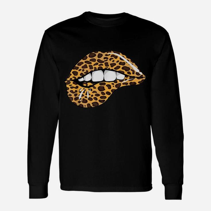 Funny Leopard Lips | Cool Women Mouth Cheetah Lipstick Gift Unisex Long Sleeve