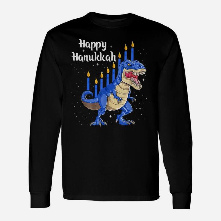 Funny Menorasaurus Rex Dinosaur Chanukkah Happy Hanukkah Unisex Long Sleeve
