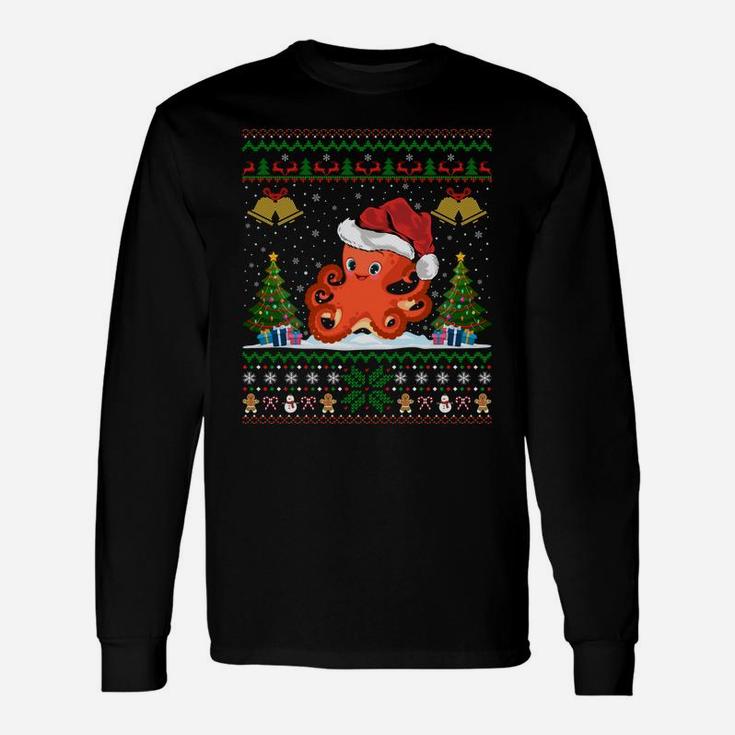 Funny Octopus Xmas Gift Santa Hat Ugly Octopus Christmas Sweatshirt Unisex Long Sleeve