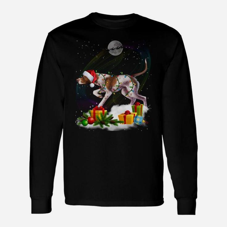 Funny Pointer Dog Christmas Lights Santa Hat Xmas Sweatshirt Unisex Long Sleeve