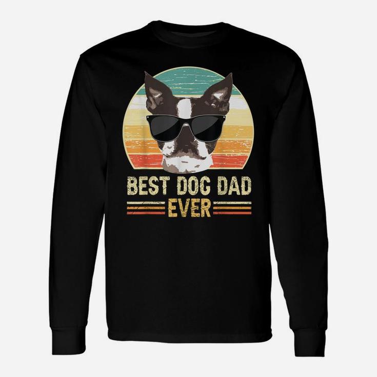 Funny Retro Best Dog Dad Ever Shirt, Dog With Sunglasses Unisex Long Sleeve