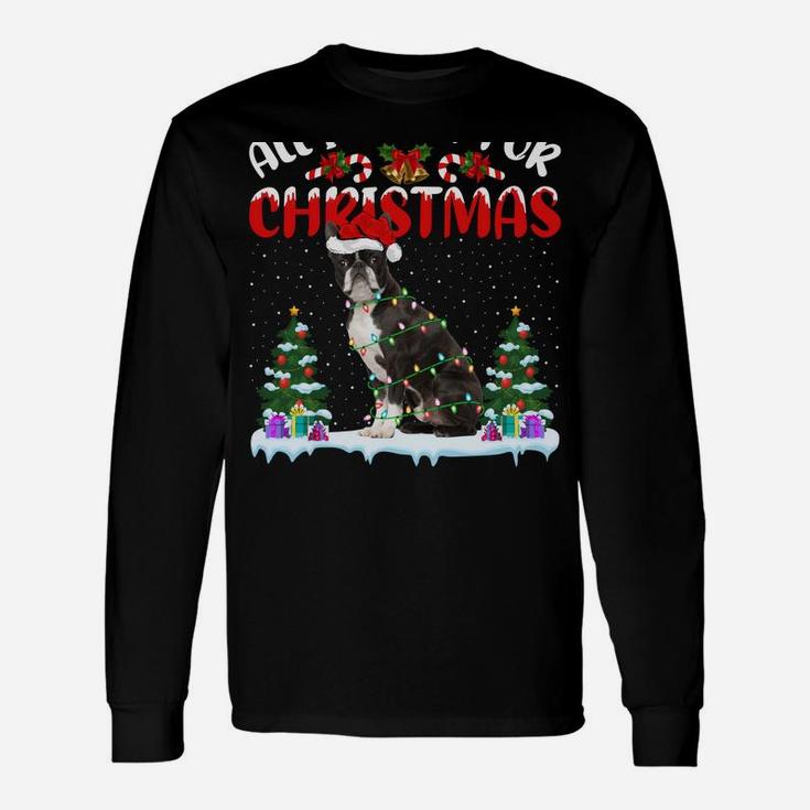 Funny Santa Hat All I Want For Christmas Is A Boston Terrier Unisex Long Sleeve