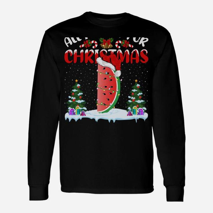 Funny Santa Hat All I Want For Christmas Is A Watermelon Unisex Long Sleeve