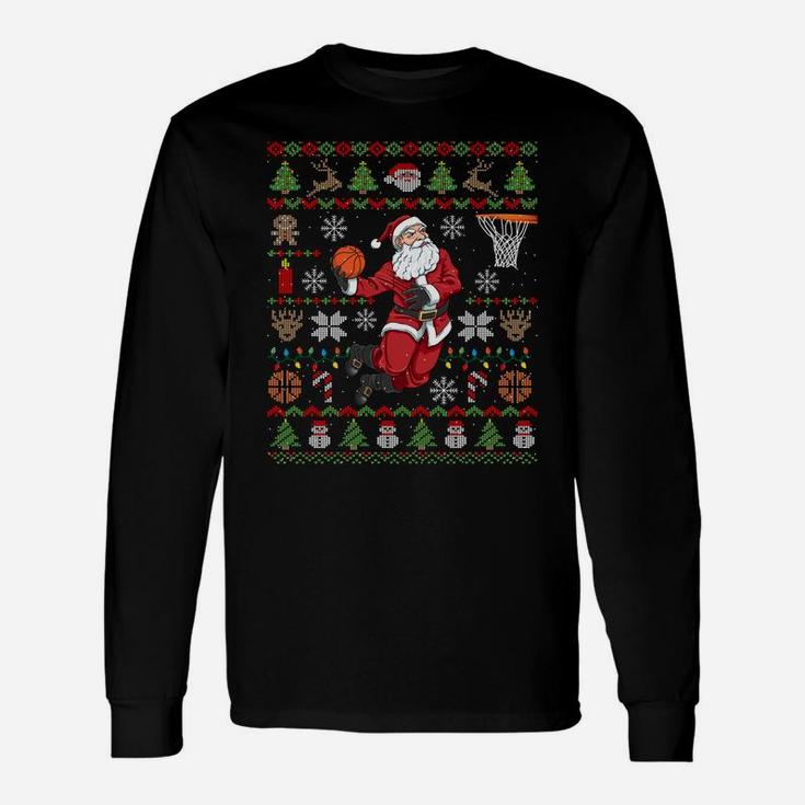 Funny Santa Ugly Christmas Basketball Dunking Sweatshirt Unisex Long Sleeve